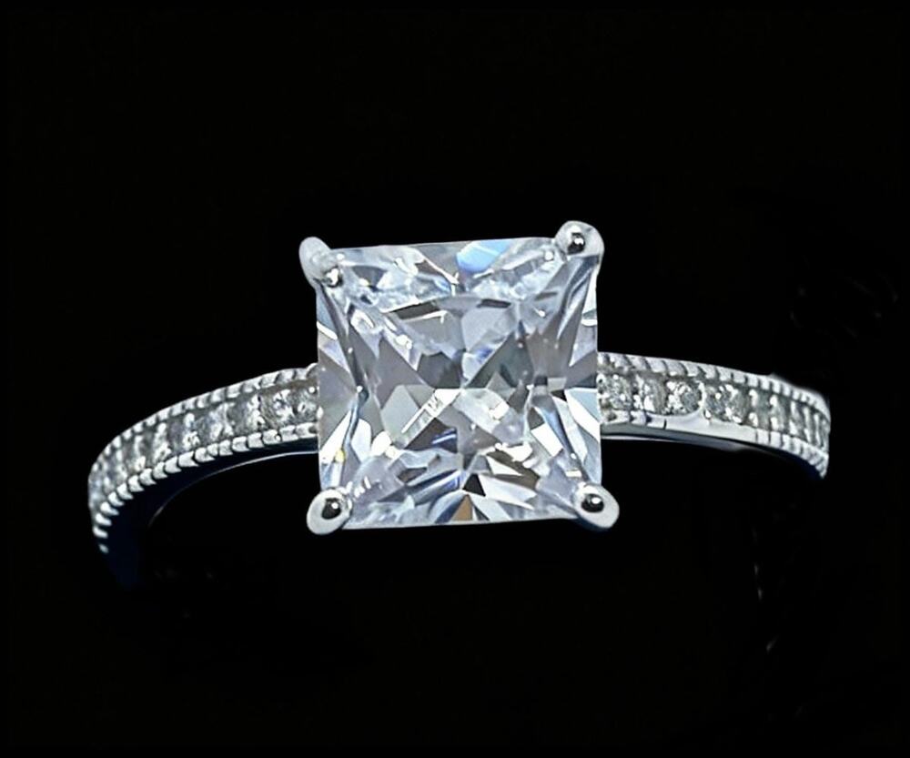 925 Sterling Silver 3CT Princess Cut CZ Engagement Wedding Ring Size 8